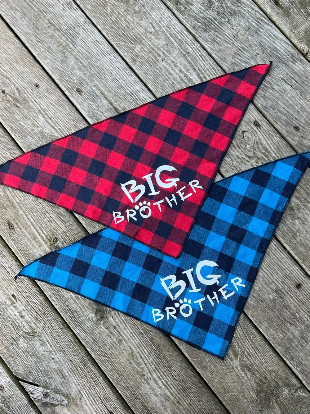 2 BIG BROTHER DOG BANDANAS BUFFALO PLAID PET PREGNANCY ANNOUNCEMENT SCARFS